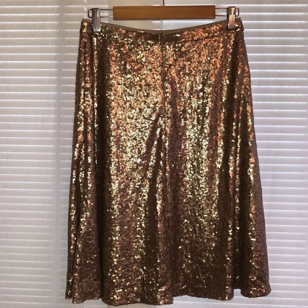 Ann Taylor 4 Sequined A line Flowy Metallic Skirt with Back Zip - Picture 5 of 13
